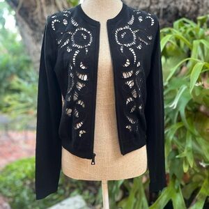 Alice + Olivia Lace Cut Out Black Zip Sweater